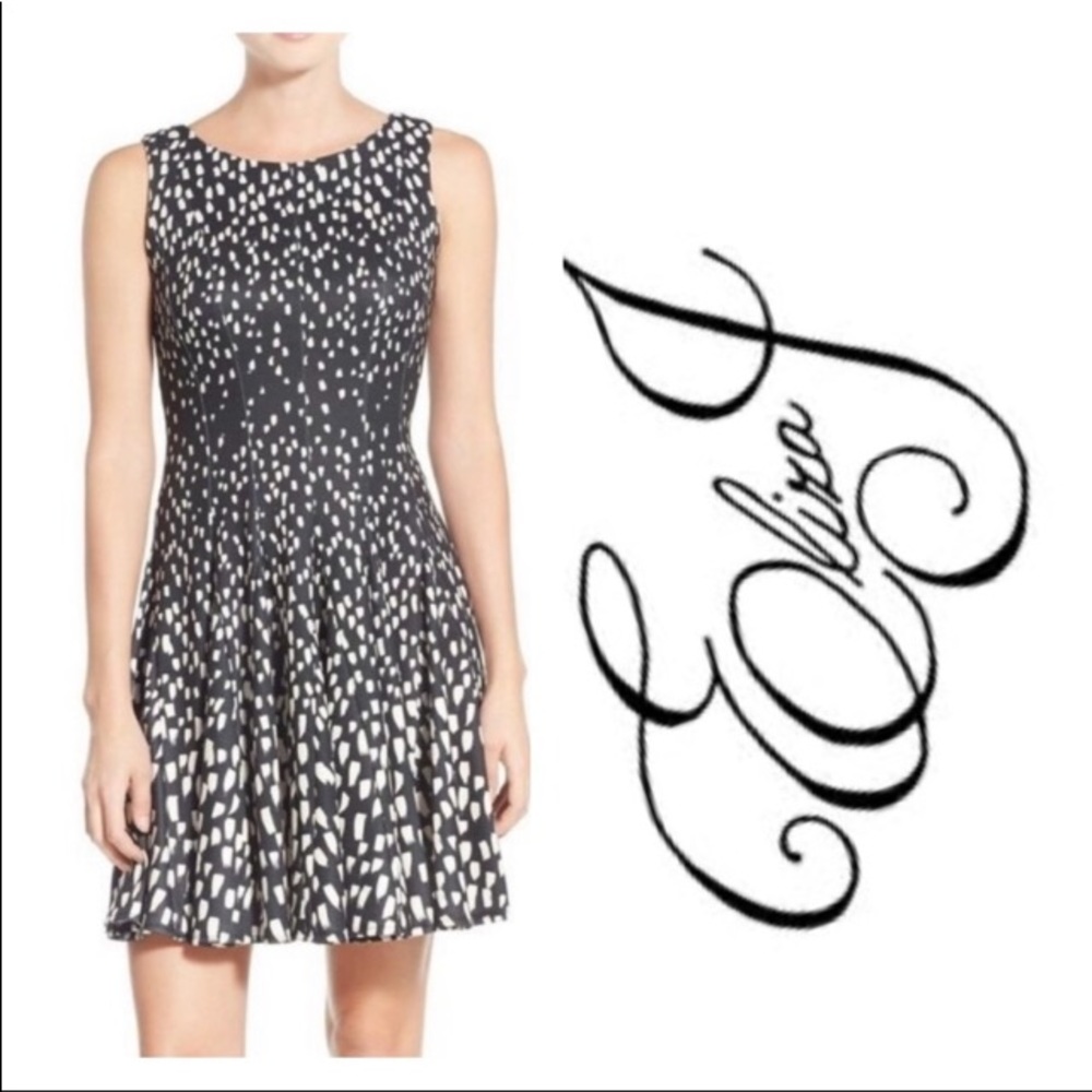Eliza J Sleeveless Black/White Knit Flare Dress